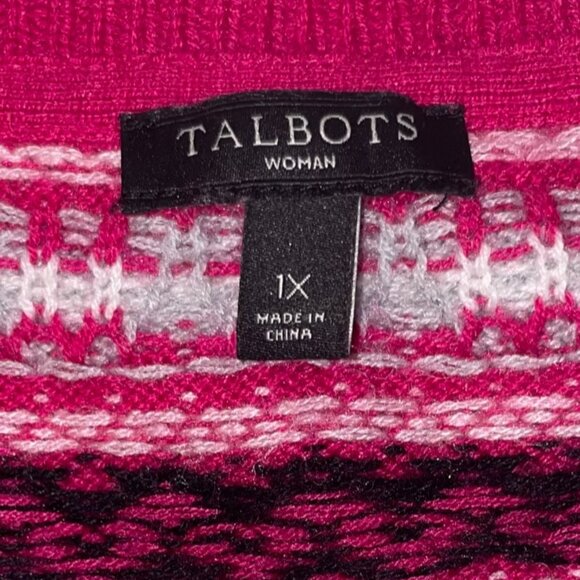 Talbots Pink Fair Isle Cardigan Sweater Size 1X Button Front Holiday Classic - Picture 6 of 9